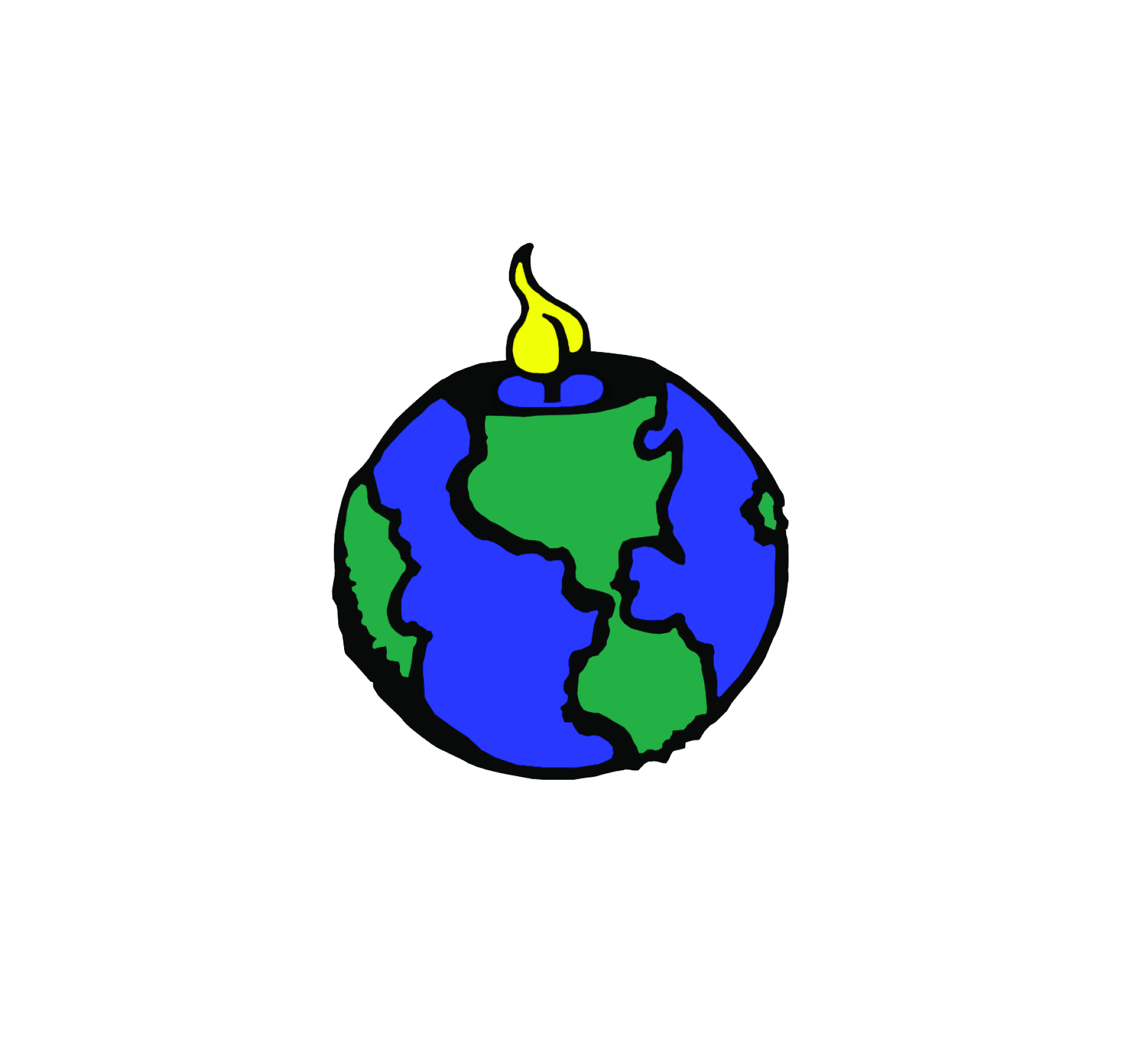 Coolest Candle-white-type The Coolest Candle Shop on Earth slogan encircling a drawing of a lit earth ball candle.